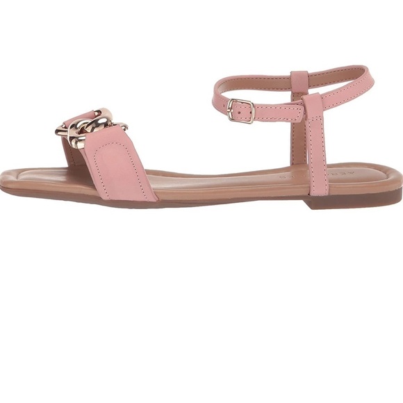 Aerosoles YOYÓ pink leather flat sandals Sz 10 gold tone chain link detailing - Picture 7 of 12